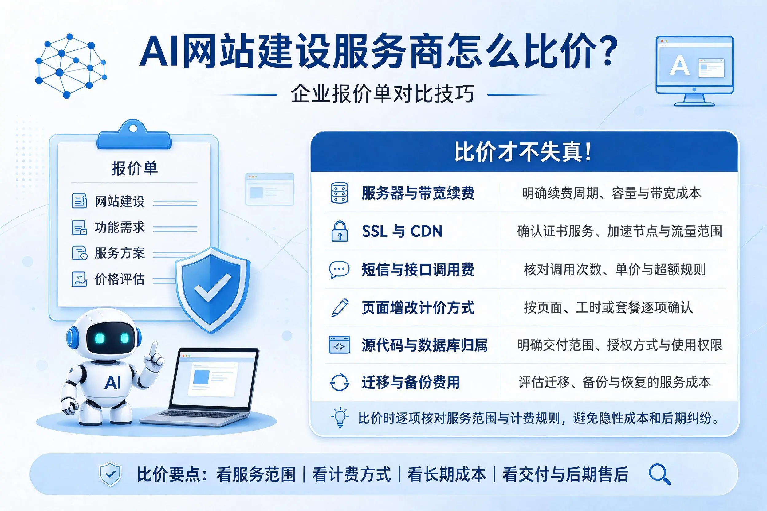 AI网站建设服务商怎么比价？吴忠企业报价单对比技巧